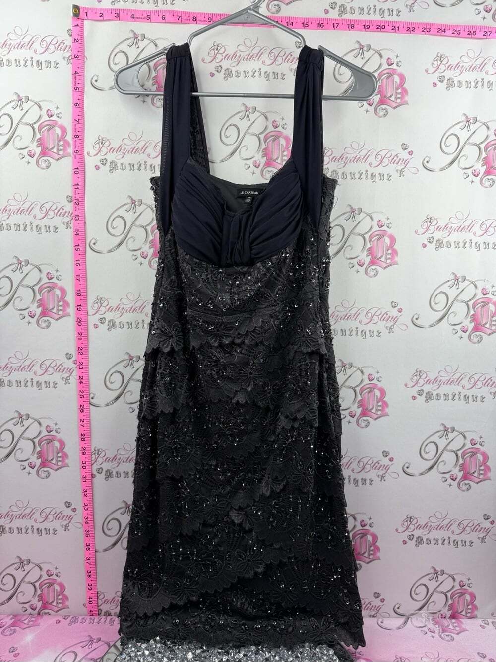 le chateau sequin beaded dress grey navy Beaded Lace Midi Dress